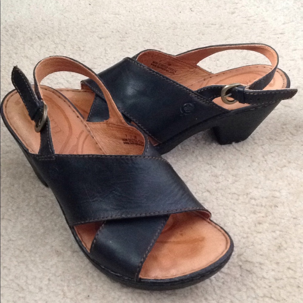 BORN black leather Open toe heels sandals shoes, 7